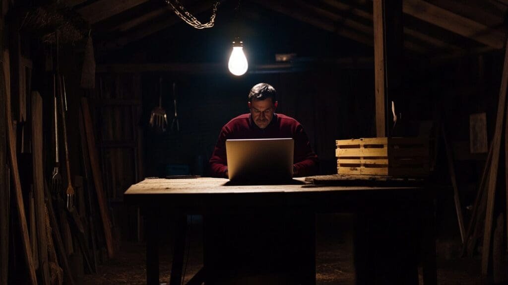 a man sitting at a table with a laptop