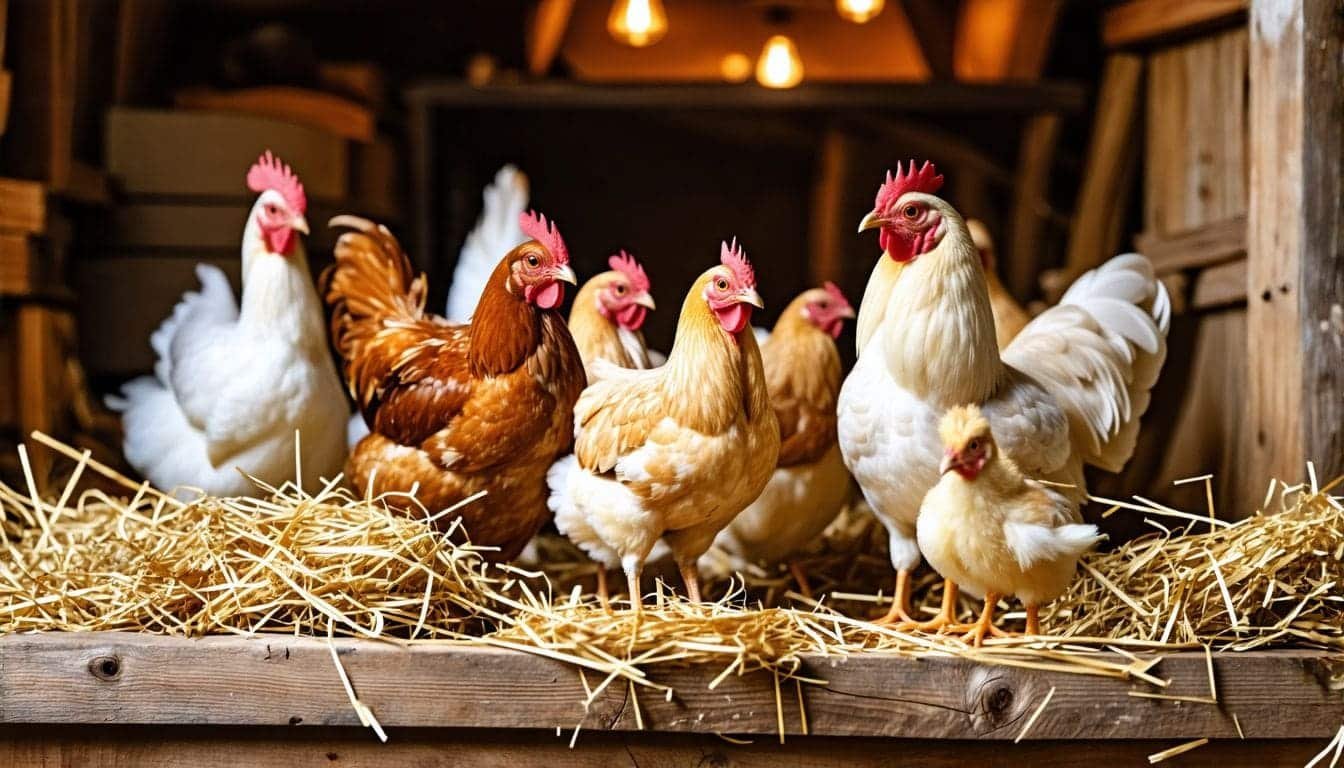 'Een verzameling broedeieren van verschillende kippenrassen op een rustieke houten ondergrond.' uitkomen broedeieren