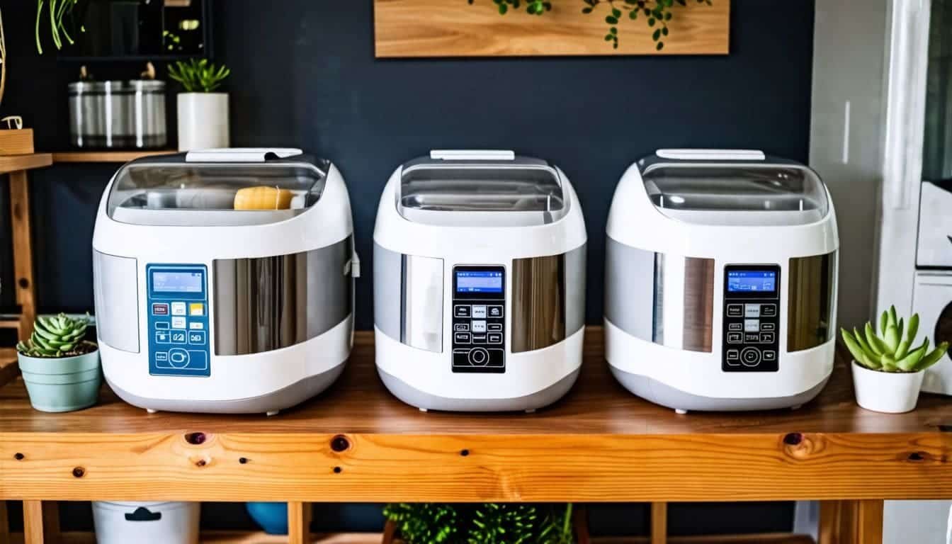 Verschillende broedmachines met verschillende prijzen op een tafel. broedeieren uitbroeden