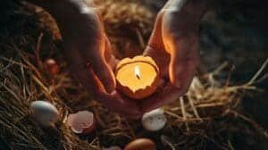 a person holding a candle in their hand