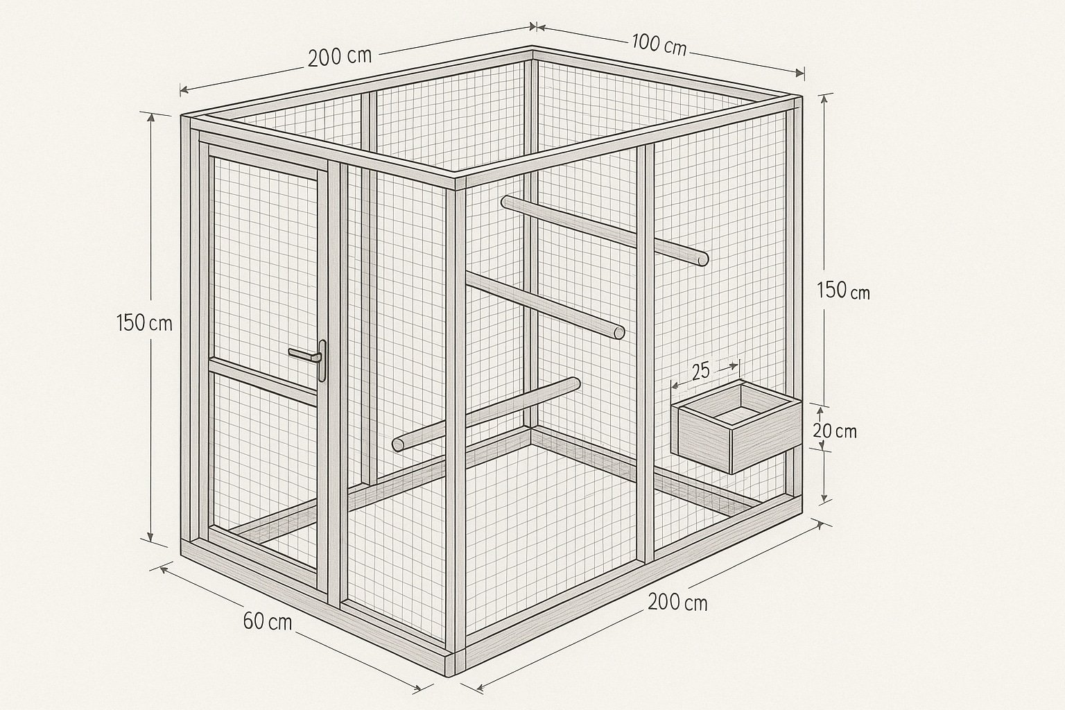 Technische tekening van volière constructie